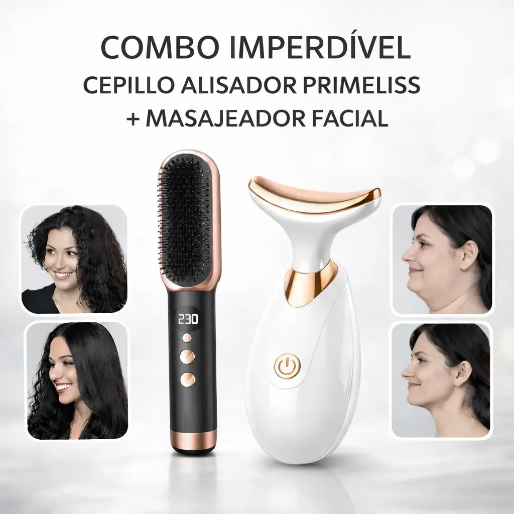 Cepillo Alisador 3 en 1 Profesional + Masajeador Facial PrimeLiss™ [ULTIMAS UNIDADES]
