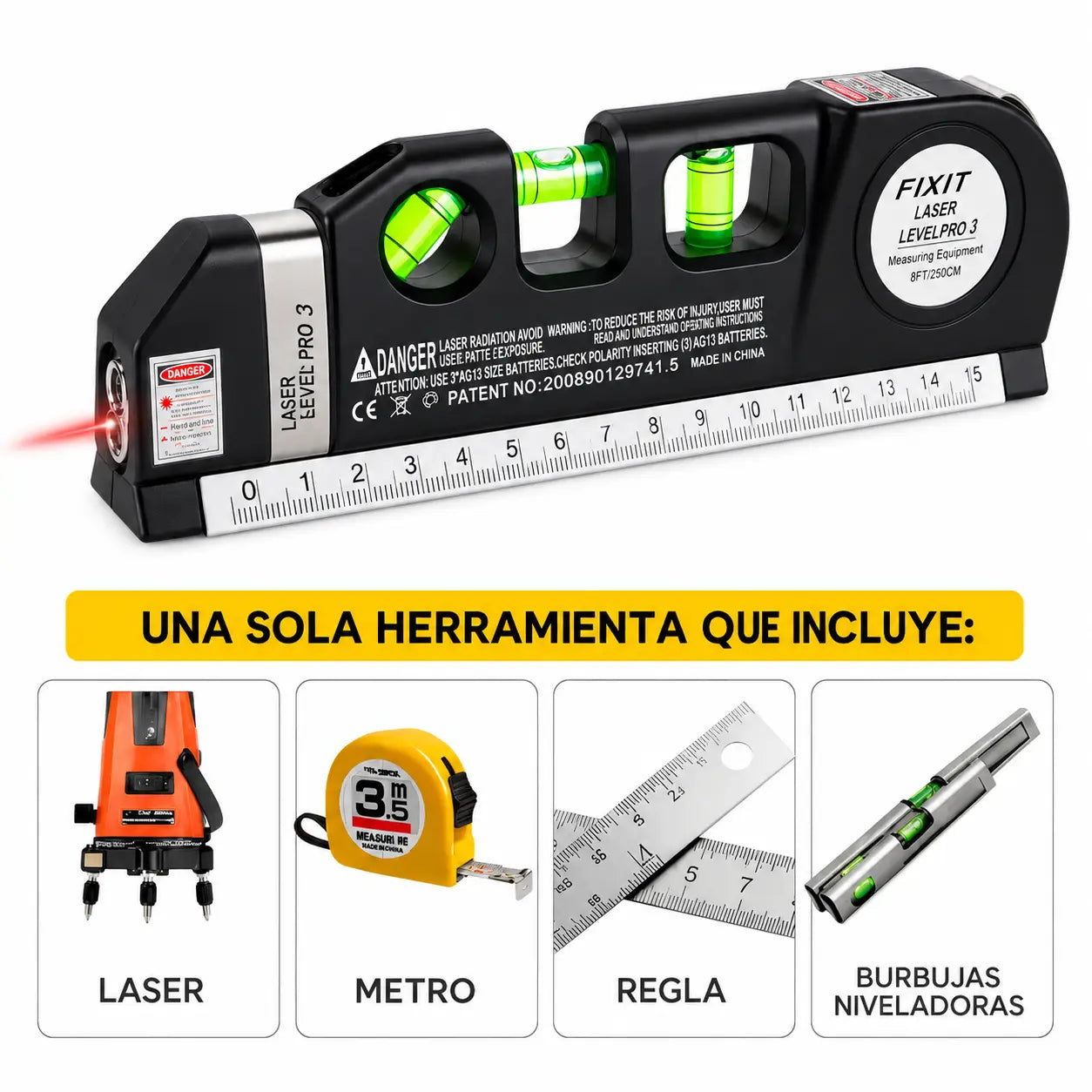 COMBO ESPECIAL: Nivel Láser 4 en 1 Con Flexómetro LaserPro™ + Kit 6 Brocas Escalonadas Titanio [ÚLTIMAS UNIDADES]