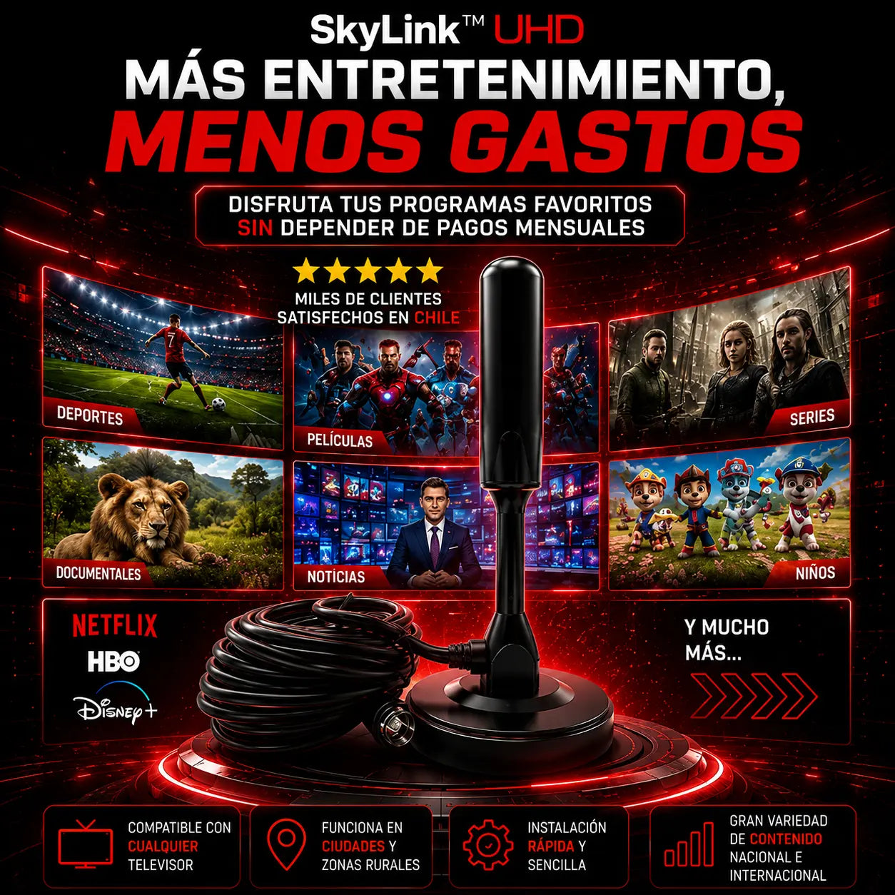 SkyLink™ UHD – Antena Inteligente 4K [+3000 CANALES]