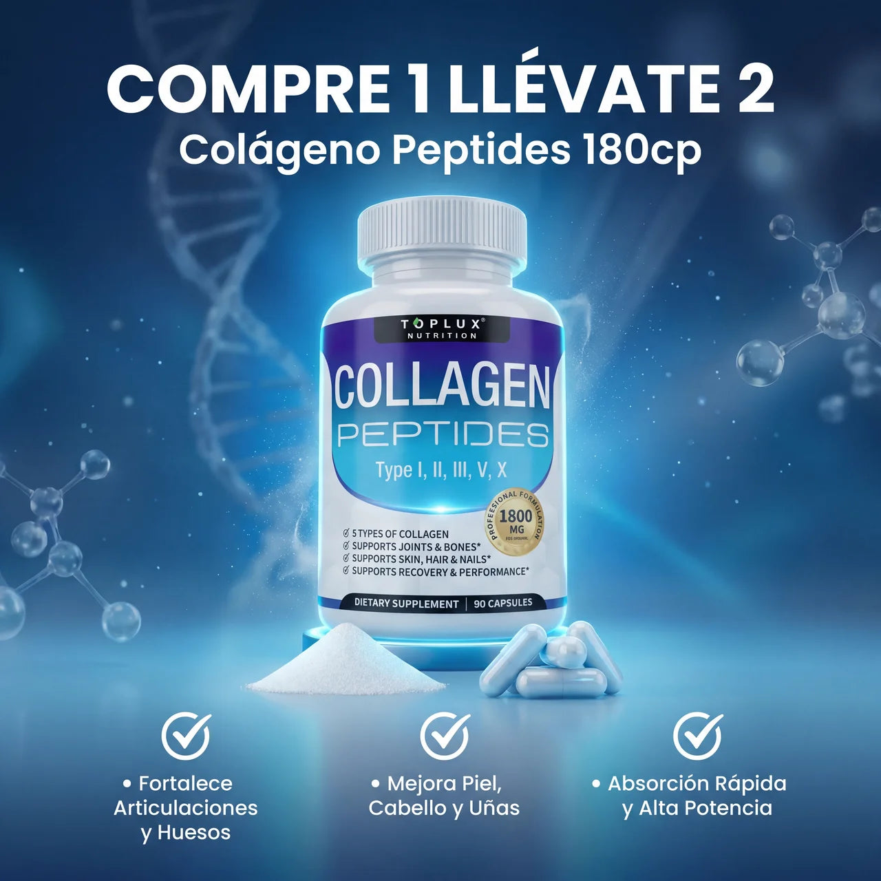 Compre 1 Llévate  2 - Suplemento Colageno Peptides 180cp