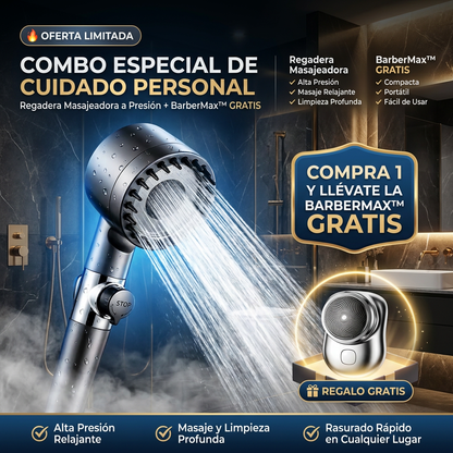 COMBO ESPECIAL: Regadera Masajeadora a Presión + Mini Rasuradora Portátil BarberMax™ [ÚLTIMAS UNIDADES]